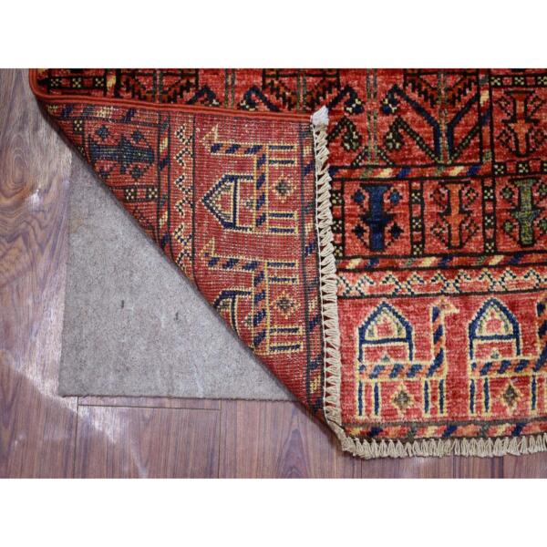 2'x2'10" Coral Red, Turkeman Ersari with Prayer Design, Natural Dyes, Hand Knotted, Ghazni Wool Oriental Rug  - 70825 - Image 3