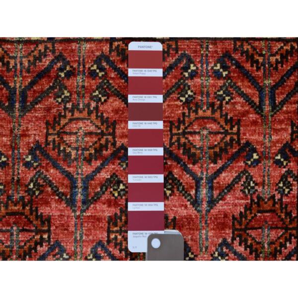 2'x2'10" Coral Red, Turkeman Ersari with Prayer Design, Natural Dyes, Hand Knotted, Ghazni Wool Oriental Rug  - 70825 - Image 4