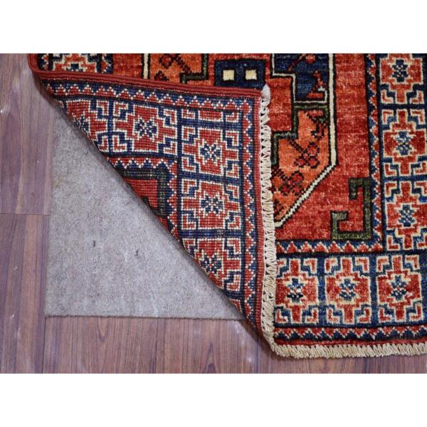 2'x3' Coral Red, Natural Dyes, Afghan Ersari with Elephant Feet Design, Hand Knotted, 100% Wool Oriental Rug  - 70828 - Image 3