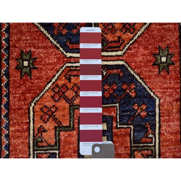 2'x3' Coral Red, Natural Dyes, Afghan Ersari with Elephant Feet Design, Hand Knotted, 100% Wool Oriental Rug  - 70828 - Image 4