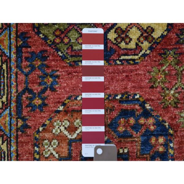 2'x3' Coral Red Afghan Ersari with Elephant Feet Design, Natural Dyes, Hand Knotted, Pure Wool Oriental Rug  - 70931 - Image 4