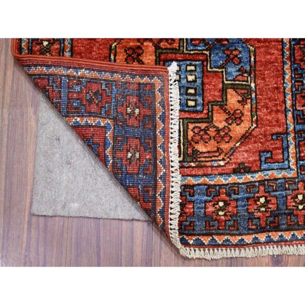 2'x2'9" Coral Red Hand Knotted, Natural Dyes, Afghan Ersari with Elephant Feet Design, Pure Wool Oriental Rug  - 71009 - Image 3