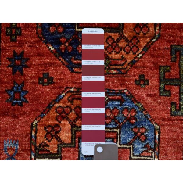2'x2'9" Coral Red Hand Knotted, Natural Dyes, Afghan Ersari with Elephant Feet Design, Pure Wool Oriental Rug  - 71009 - Image 4