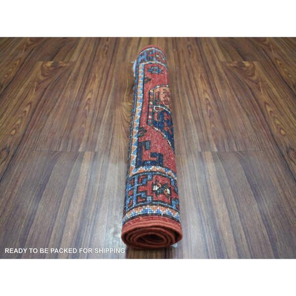2'x2'9" Coral Red Hand Knotted, Natural Dyes, Afghan Ersari with Elephant Feet Design, Pure Wool Oriental Rug  - 71009 - Image 5