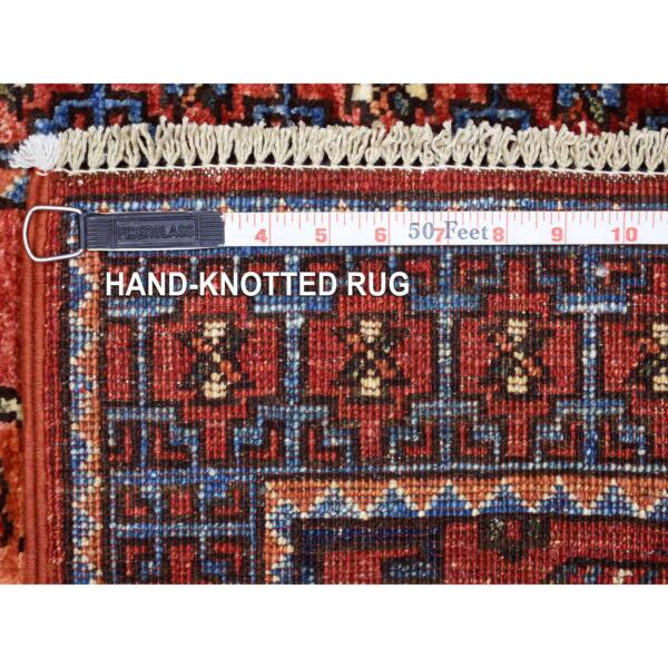 2'x2'9" Coral Red Hand Knotted, Natural Dyes, Afghan Ersari with Elephant Feet Design, Pure Wool Oriental Rug  - 71009 - Image 7