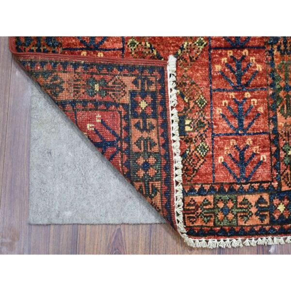 2'x3' Coral Red Afghan Ersari with Tribal Design, Natural Dyes, Hand Knotted, Pure Wool Oriental Rug  - 71025 - Image 3