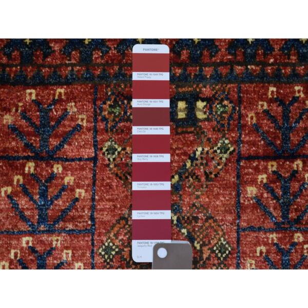 2'x3' Coral Red Afghan Ersari with Tribal Design, Natural Dyes, Hand Knotted, Pure Wool Oriental Rug  - 71025 - Image 4