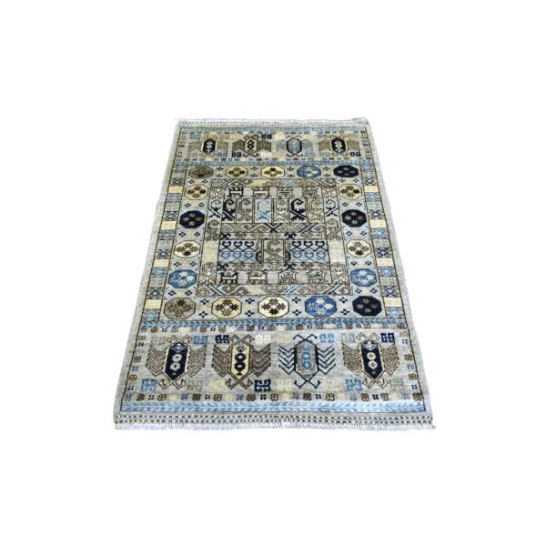 3'3"x4'10" Gray Hand Knotted, Natural Dyes Afghan Ersari with Tribal Design Soft and Shiny Wool Oriental Rug  - 71071