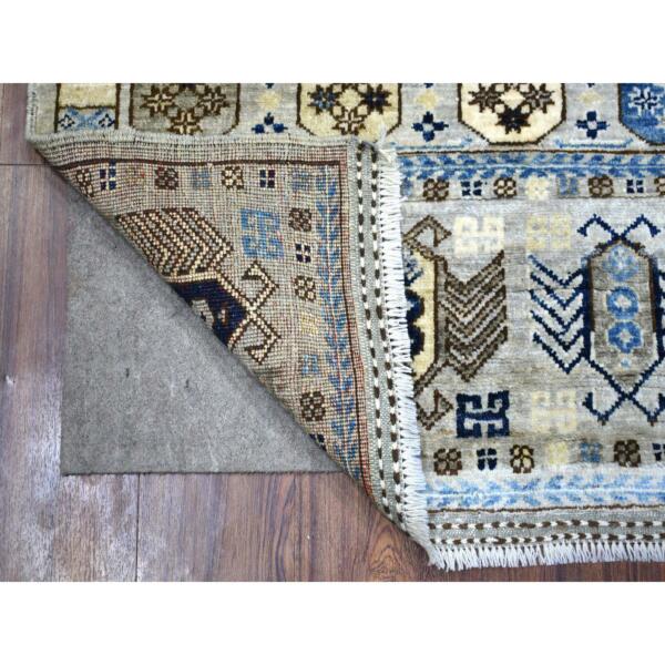 3'3"x4'10" Gray Hand Knotted, Natural Dyes Afghan Ersari with Tribal Design Soft and Shiny Wool Oriental Rug  - 71071 - Image 3