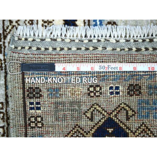 3'3"x4'10" Gray Hand Knotted, Natural Dyes Afghan Ersari with Tribal Design Soft and Shiny Wool Oriental Rug  - 71071 - Image 7