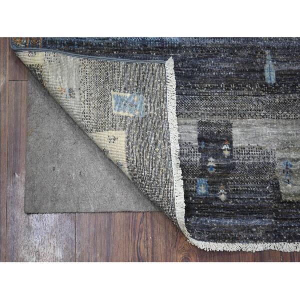 4'x6' Fusion of Gray and Blue Hand Knotted, Afghan Kashkuli Gabbeh with Small Animal Figurines, Natural Dyes, Hand Spun Wool Oriental Rug  - 71137 - Image 3