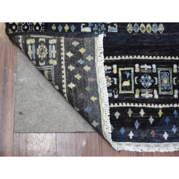 5'10"x9'1" Charcoal Black with Blue, Afghan Kashkuli Gabbeh, Featuring Deers, Fine Weave, Hand Knotted Pure Wool Oriental Rug  - 71144 - Image 4