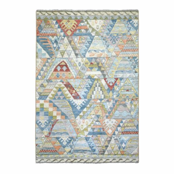 6'x8'9" Colorful, Anatolian Village Inspired with Triangular Design Natural Dyes, Soft and Supple Wool Hand Knotted, Oriental Rug  - 71371