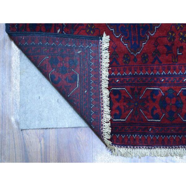 2'9"x12'10" Deep and Saturated Red, Afghan Khamyab with Geometric Medallions Design, Velvety Wool Hand Knotted, Runner Oriental Rug  - 71569 - Image 3