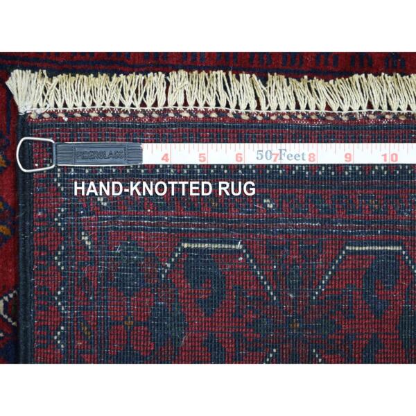 2'9"x12'10" Deep and Saturated Red, Afghan Khamyab with Geometric Medallions Design, Velvety Wool Hand Knotted, Runner Oriental Rug  - 71569 - Image 7