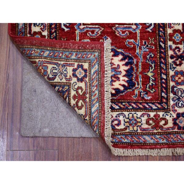 2'x2'10" Rich Red, Hand Knotted Afghan Super Kazak, Natural Dyes Densely Woven Soft Wool, Mat Oriental Rug  - 71589 - Image 3