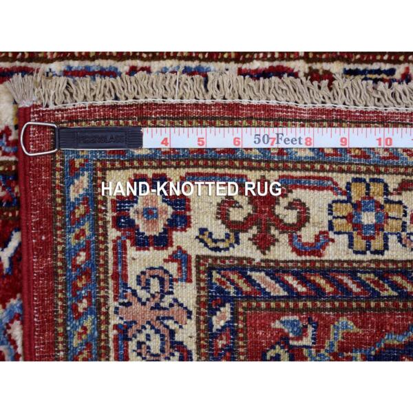 2'x2'10" Rich Red, Hand Knotted Afghan Super Kazak, Natural Dyes Densely Woven Soft Wool, Mat Oriental Rug  - 71589 - Image 7