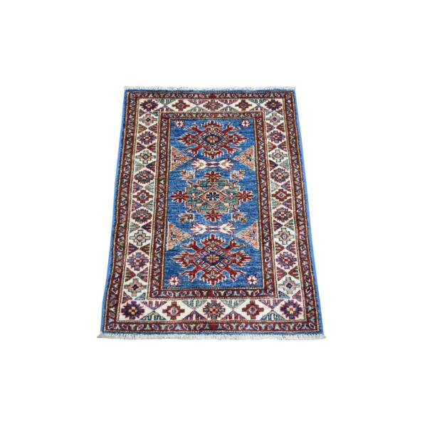 2'x3' Blue, Ghazni Wool Hand Knotted, Afghan Super Kazak Natural Dyes Densely Woven, Mat Oriental Rug  - 71595