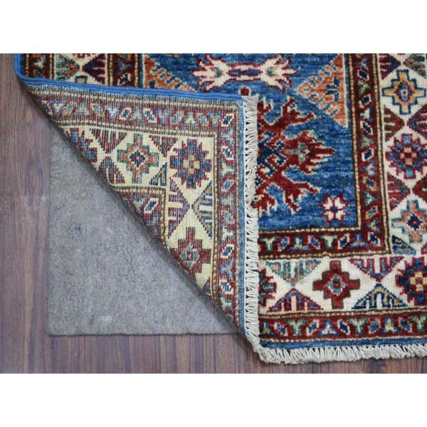 2'x3' Blue, Ghazni Wool Hand Knotted, Afghan Super Kazak Natural Dyes Densely Woven, Mat Oriental Rug  - 71595 - Image 3