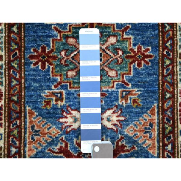 2'x3' Blue, Ghazni Wool Hand Knotted, Afghan Super Kazak Natural Dyes Densely Woven, Mat Oriental Rug  - 71595 - Image 4