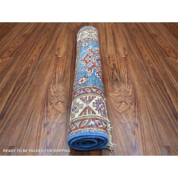 2'x3' Blue, Ghazni Wool Hand Knotted, Afghan Super Kazak Natural Dyes Densely Woven, Mat Oriental Rug  - 71595 - Image 5