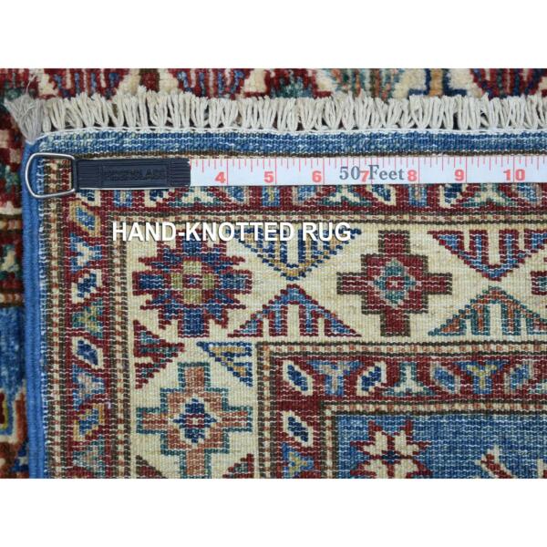 2'x3' Blue, Ghazni Wool Hand Knotted, Afghan Super Kazak Natural Dyes Densely Woven, Mat Oriental Rug  - 71595 - Image 7