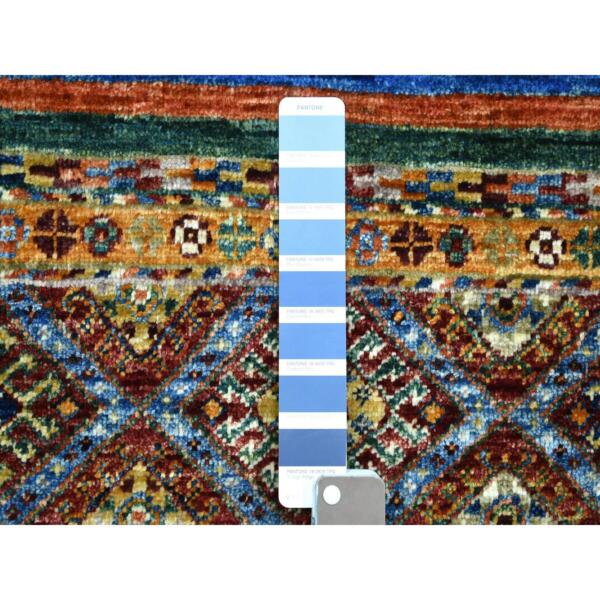 2'x3'2" Colorful, Hand Knotted Afghan Super Kazak with Khorjin Design, Natural Dyes Densely Woven Ghazni Wool, Mat Oriental Rug  - 71668 - Image 4