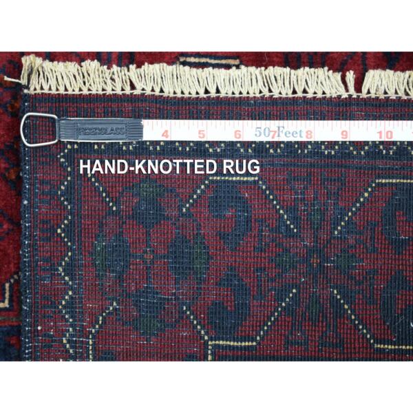 2'8"x4'1" Deep and Saturated Red, Afghan Khamyab with Double Geometric Medallions Design, Soft and Shiny Wool Hand Knotted, Oriental Rug  - 71697 - Image 7