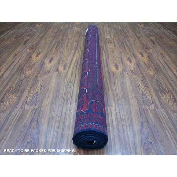 5'7"x7'6" Deep and Saturated Red with Touches of Blue, Afghan Khamyab with Geometric Design, Shiny Wool Hand Knotted, Oriental Rug  - 71786 - Image 5