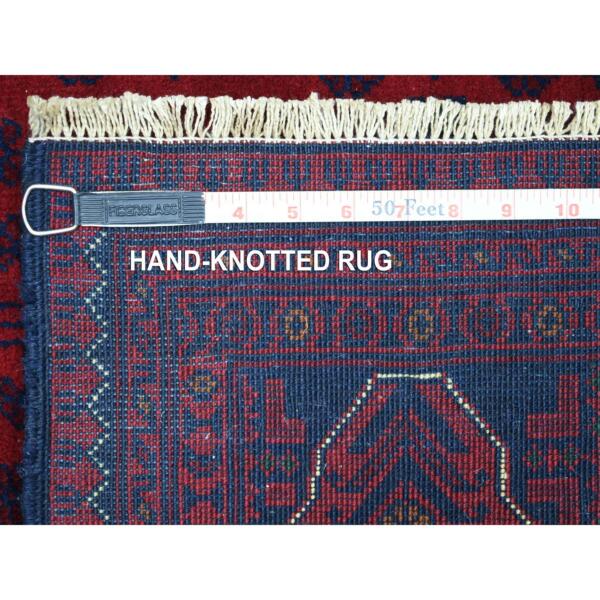 5'7"x7'6" Deep and Saturated Red with Touches of Blue, Afghan Khamyab with Geometric Design, Shiny Wool Hand Knotted, Oriental Rug  - 71786 - Image 7