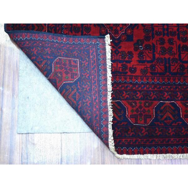 5'8"x7'5" Deep and Saturated Red with Touches of Blue, Hand Knotted Afghan Khamyab with Geometric Design, Soft and Velvety Wool, Oriental Rug  - 71787 - Image 3