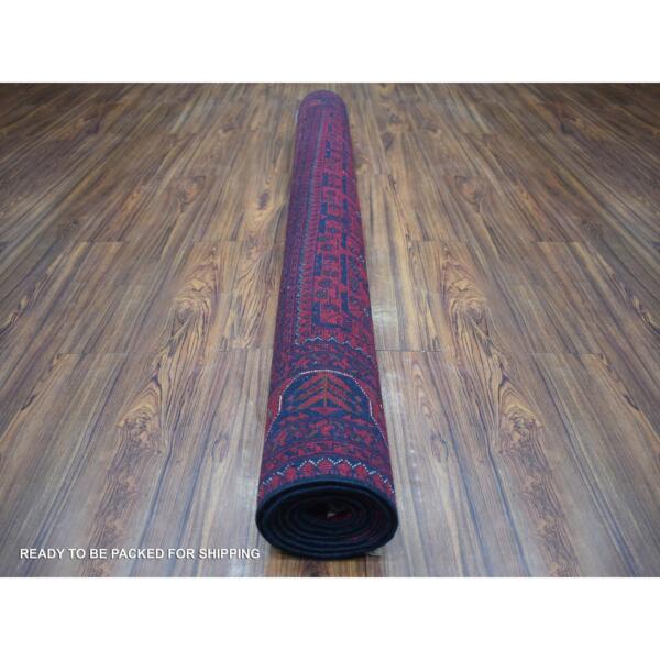 5'8"x7'5" Deep and Saturated Red with Touches of Blue, Hand Knotted Afghan Khamyab with Geometric Design, Soft and Velvety Wool, Oriental Rug  - 71787 - Image 5