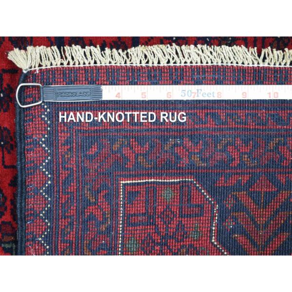 5'8"x7'5" Deep and Saturated Red with Touches of Blue, Hand Knotted Afghan Khamyab with Geometric Design, Soft and Velvety Wool, Oriental Rug  - 71787 - Image 7