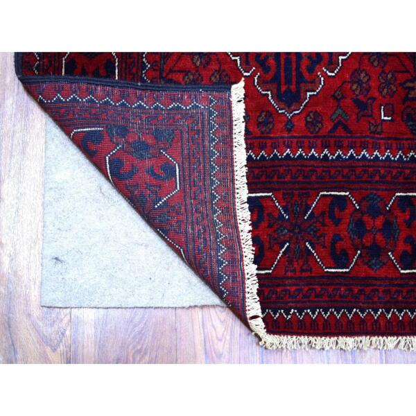 2'9"x12'10" Deep and Saturated Red, Afghan Khamyab with Large Tribal Medallions Design, Soft and Shiny Wool Hand Knotted, Runner Oriental Rug  - 71812 - Image 3