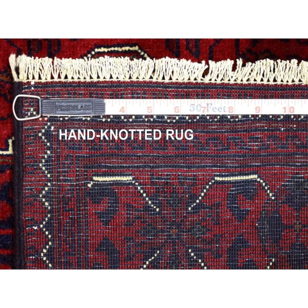 2'9"x12'10" Deep and Saturated Red, Afghan Khamyab with Large Tribal Medallions Design, Soft and Shiny Wool Hand Knotted, Runner Oriental Rug  - 71812 - Image 7