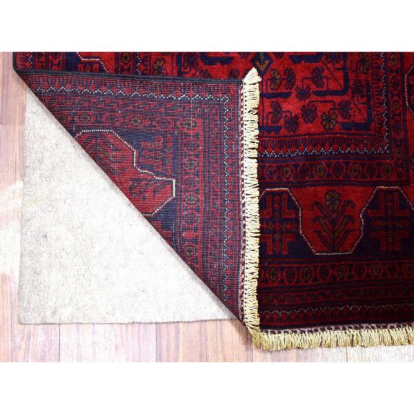 2'8"x16'5" Deep and Saturated Red Afghan Khamyab, Velvety Wool with Tribal Design Hand Knotted Runner Oriental Rug  - 72018 - Image 3