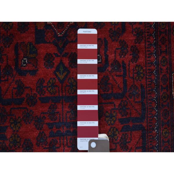 2'8"x16'5" Deep and Saturated Red Afghan Khamyab, Velvety Wool with Tribal Design Hand Knotted Runner Oriental Rug  - 72018 - Image 4