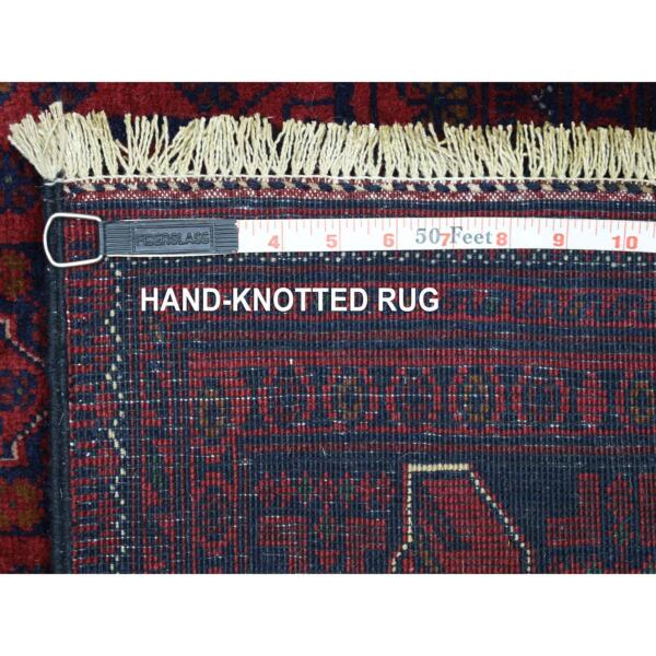 2'8"x16'5" Deep and Saturated Red Afghan Khamyab, Velvety Wool with Tribal Design Hand Knotted Runner Oriental Rug  - 72018 - Image 7