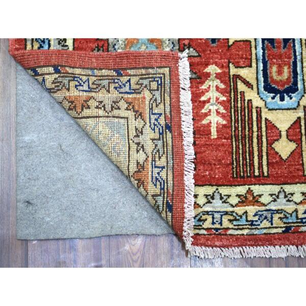 2'8"x9'8" Rich Red, Natural Dyes Soft Wool Hand Knotted, Afghan Ersari with Large Elements, Runner Oriental Rug  - 72259 - Image 3