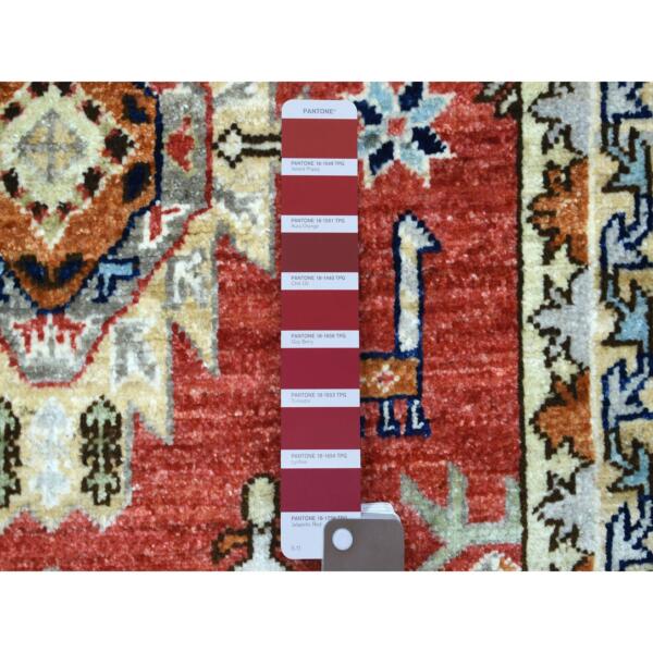 2'8"x9'8" Rich Red, Natural Dyes Soft Wool Hand Knotted, Afghan Ersari with Large Elements, Runner Oriental Rug  - 72259 - Image 4