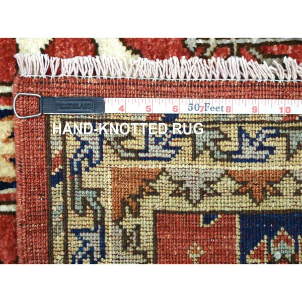 2'8"x9'8" Rich Red, Natural Dyes Soft Wool Hand Knotted, Afghan Ersari with Large Elements, Runner Oriental Rug  - 72259 - Image 7