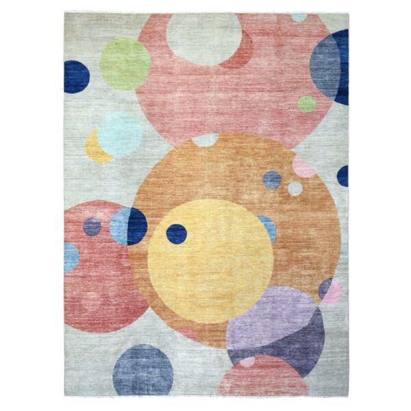 9'1"x12' Colorful, The Circles, Densely Woven, Hand Knotted, Natural Dyes, Soft and Shiny Wool Oriental Rug  - 72262