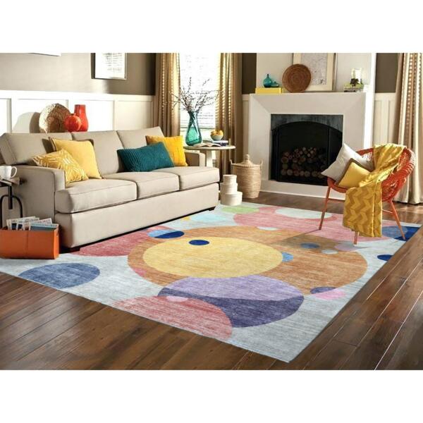 9'1"x12' Colorful, The Circles, Densely Woven, Hand Knotted, Natural Dyes, Soft and Shiny Wool Oriental Rug  - 72262 - Image 3