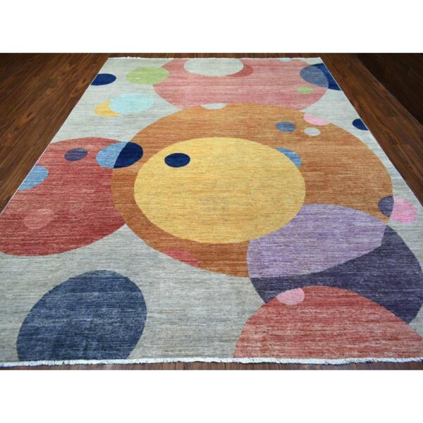 9'1"x12' Colorful, The Circles, Densely Woven, Hand Knotted, Natural Dyes, Soft and Shiny Wool Oriental Rug  - 72262 - Image 4