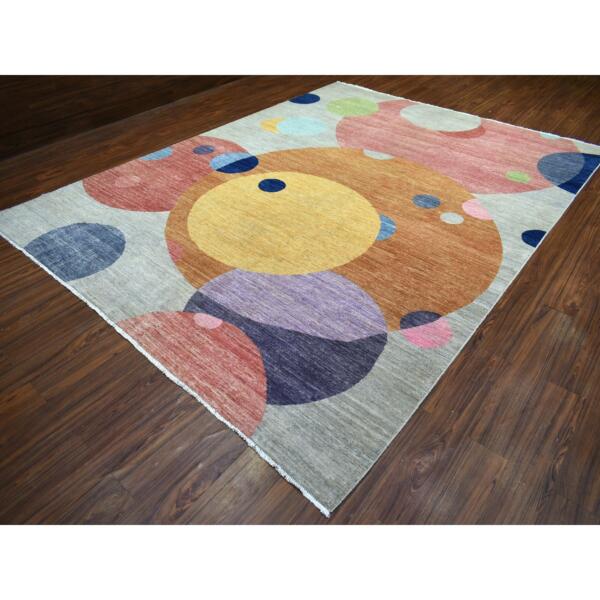 9'1"x12' Colorful, The Circles, Densely Woven, Hand Knotted, Natural Dyes, Soft and Shiny Wool Oriental Rug  - 72262 - Image 5