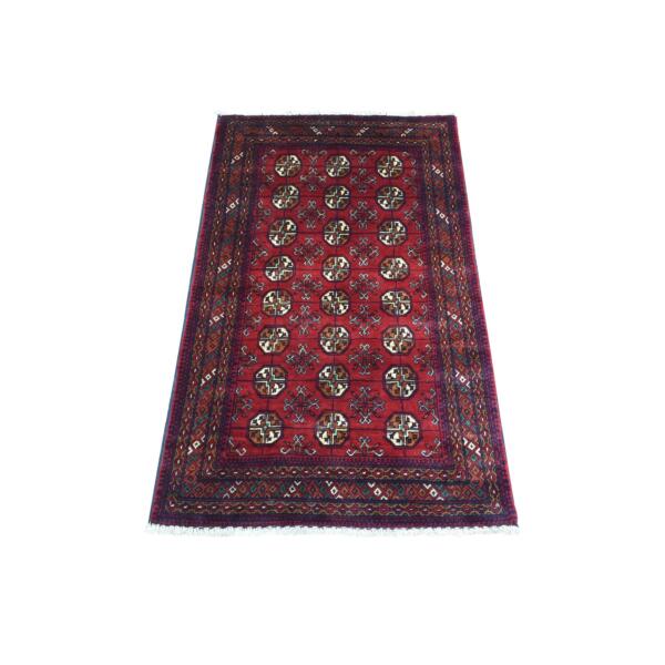 2'7"x4'2" Deep and Saturated Red, Afghan Khamyab with Bokara, Soft Wool Hand Knotted, Oriental Rug  - 72333