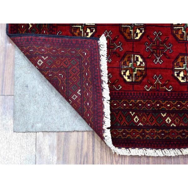 2'7"x4'2" Deep and Saturated Red, Afghan Khamyab with Bokara, Soft Wool Hand Knotted, Oriental Rug  - 72333 - Image 3