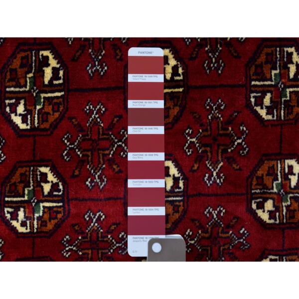 2'7"x4'2" Deep and Saturated Red, Afghan Khamyab with Bokara, Soft Wool Hand Knotted, Oriental Rug  - 72333 - Image 4