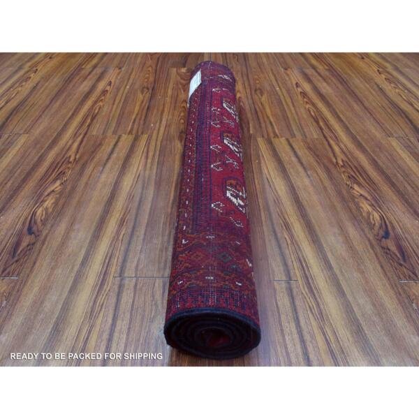 2'7"x4'2" Deep and Saturated Red, Afghan Khamyab with Bokara, Soft Wool Hand Knotted, Oriental Rug  - 72333 - Image 5