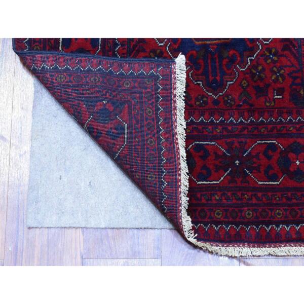 2'8"x12'10" Deep and Saturated Red, Afghan Khamyab with Tribal Medallions Design, Soft Wool Hand Knotted, Runner Oriental Rug  - 72341 - Image 3